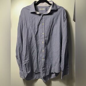 Jack Stone By Thomas Dean XL Flip Cuff Dress Shirt Blue Purple White Plaid check